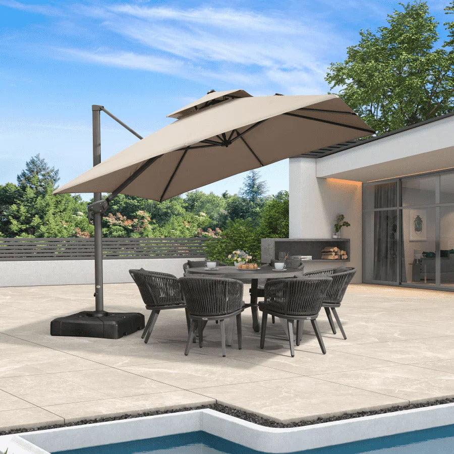 PURPLE LEAF Ombrellone da Giardino a sbalzo , Ombrellone da Esterno con palo Grigio,Rotazione a 360° e 6 livelli di Regolazione dell'altezza ,Con Base