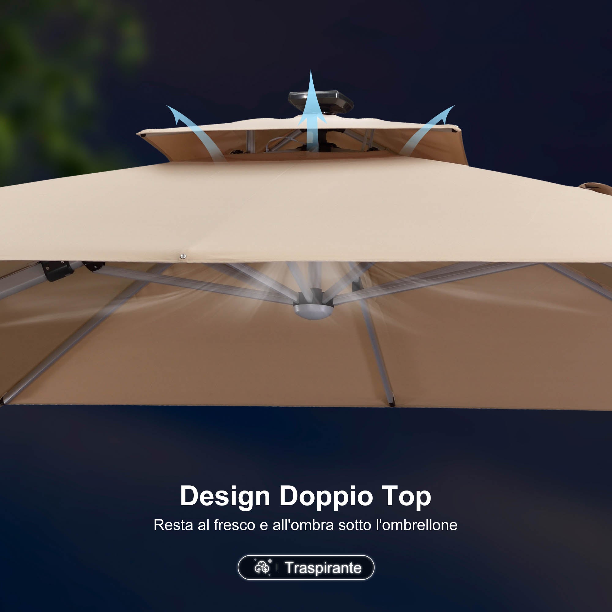 PURPLE LEAF Ombrellone Quadrati da Giardino con Doppio Top e luci