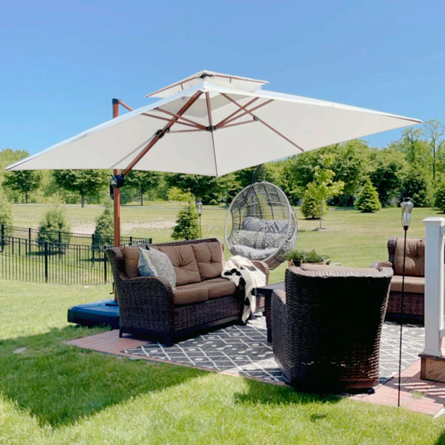 PURPLE LEAF Ombrellone in Alluminio Quadrato Doppio Top in colore legno