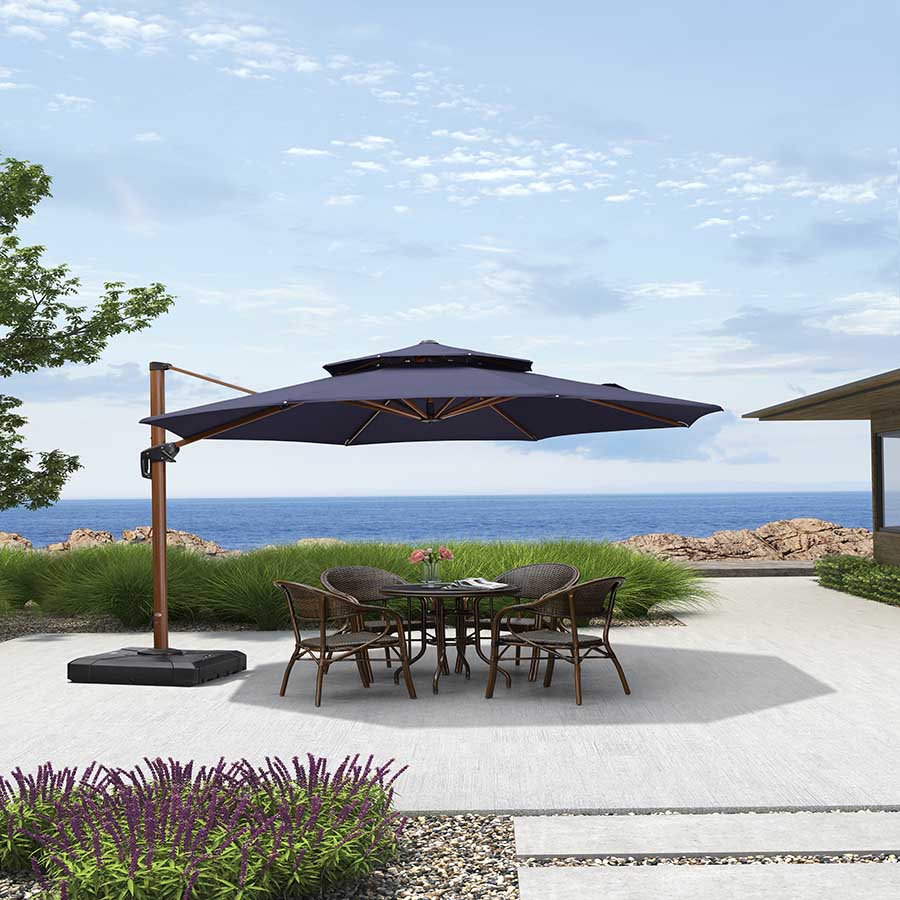 PURPLE LEAF Ombrellone Doppio Top rotondo in alluminio colore legno