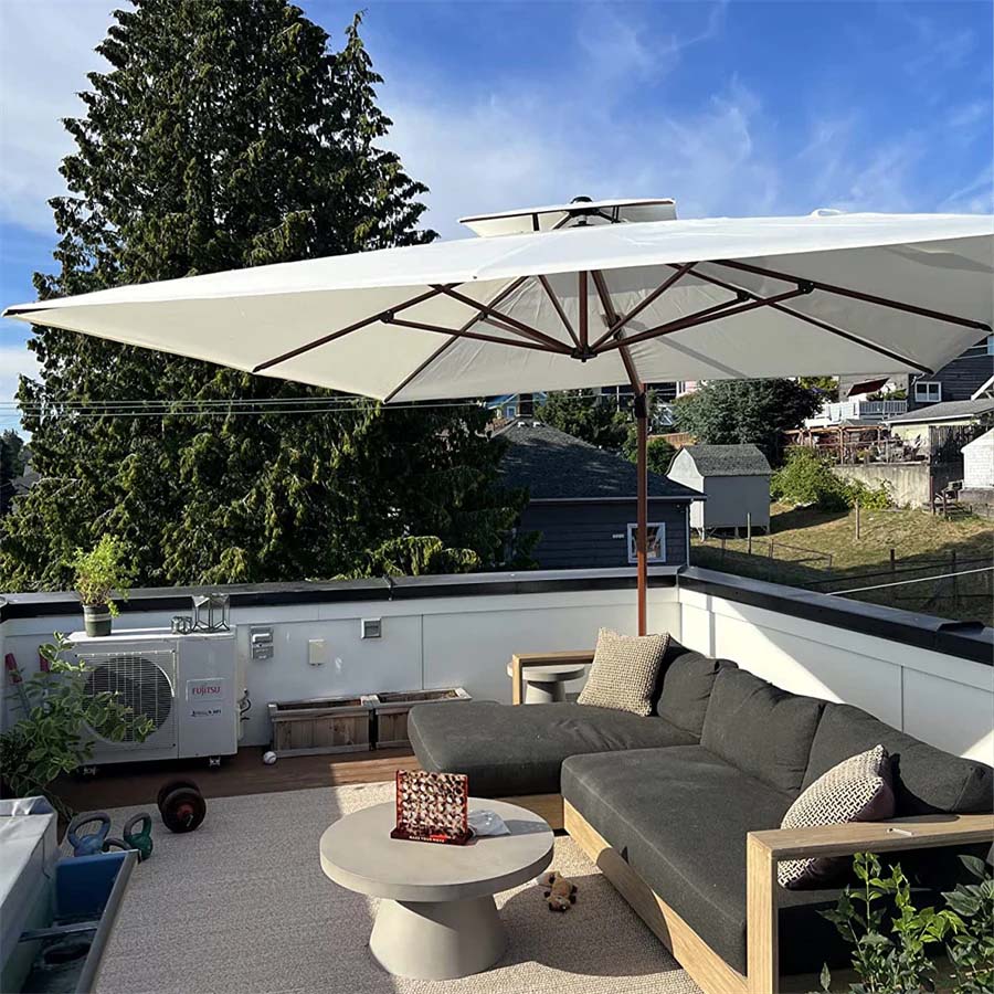 PURPLE LEAF Ombrellone in Alluminio Rettangolare Doppio Top in colore legno,Con Base