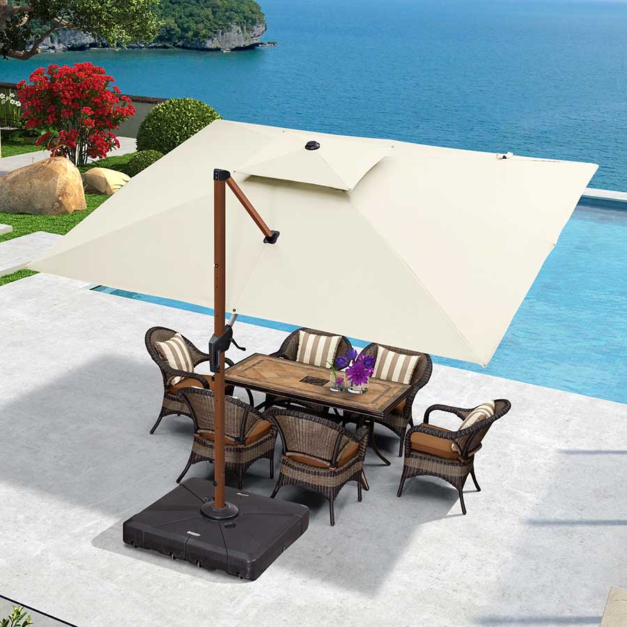 PURPLE LEAF Ombrellone in Alluminio Rettangolare Doppio Top in colore legno,Con Base