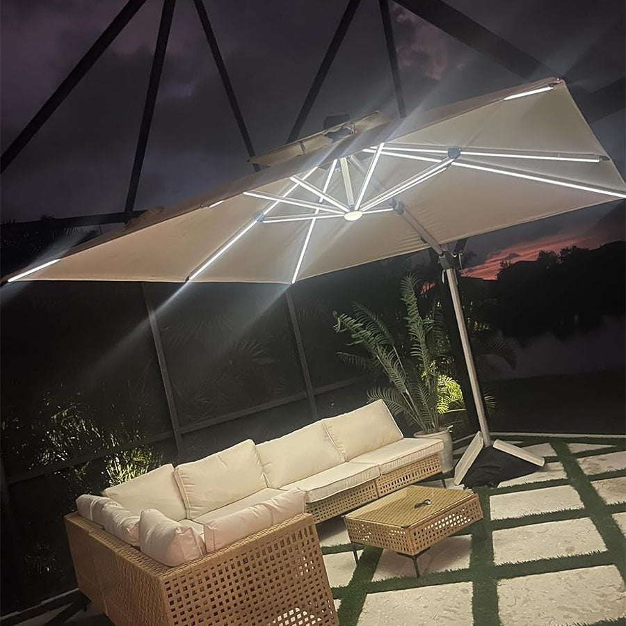 PURPLE LEAF Ombrellone Quadrati da Giardino con Doppio Top e luci