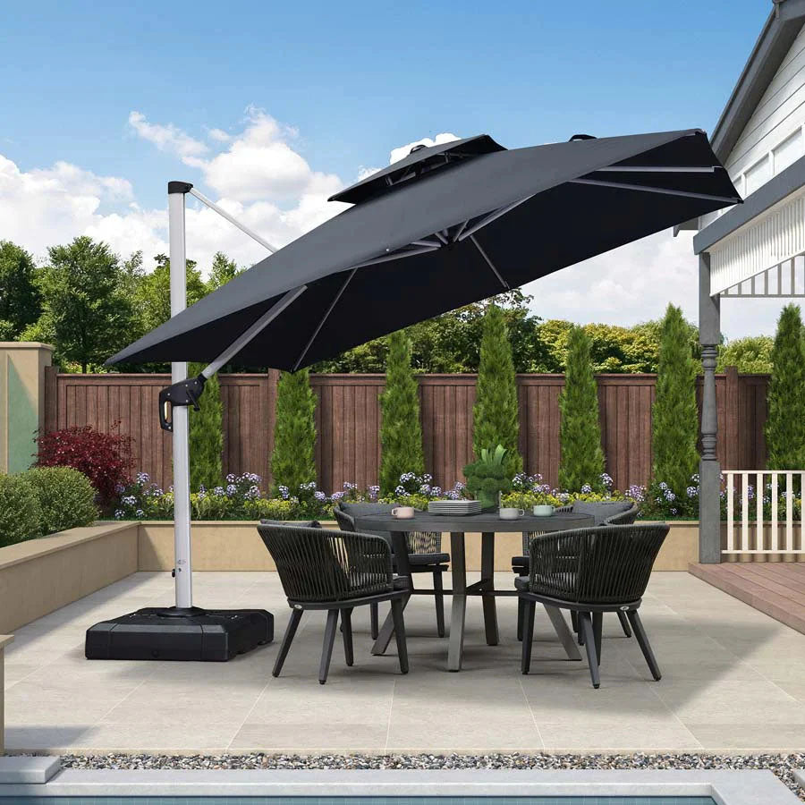 PURPLE LEAF Ombrellone Classico da Giardino Quadrato con Doppia Top e Rotazione a 360 Gradi