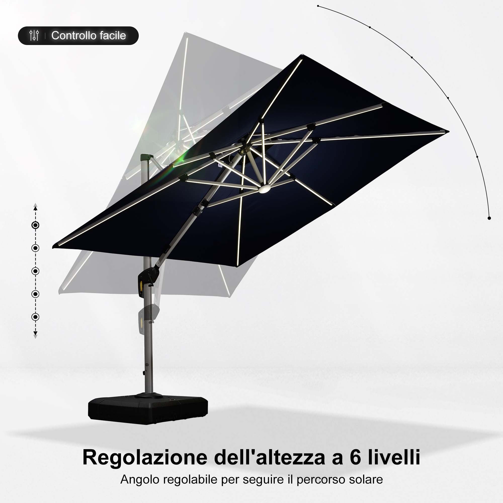 PURPLE LEAF Ombrellone Quadrati da Giardino con Doppio Top e luci