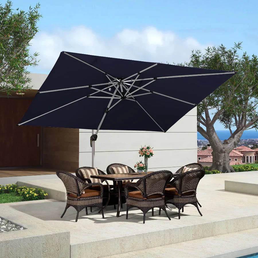 PURPLE LEAF Ombrellone Classico da Giardino Rettangolare con Doppia Top e Rotazione a 360 Gradi,con Base