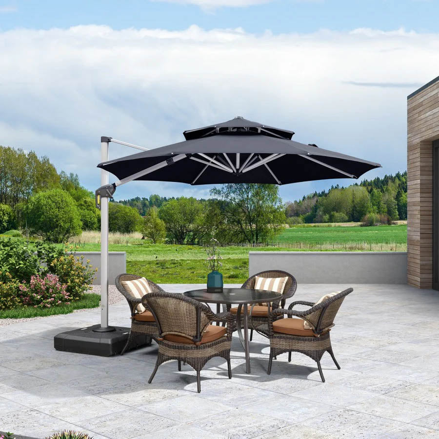 PURPLE LEAF Ombrellone Classico da Giardino Rotondo con Doppia Top e Rotazione a 360 Gradi ,con Base