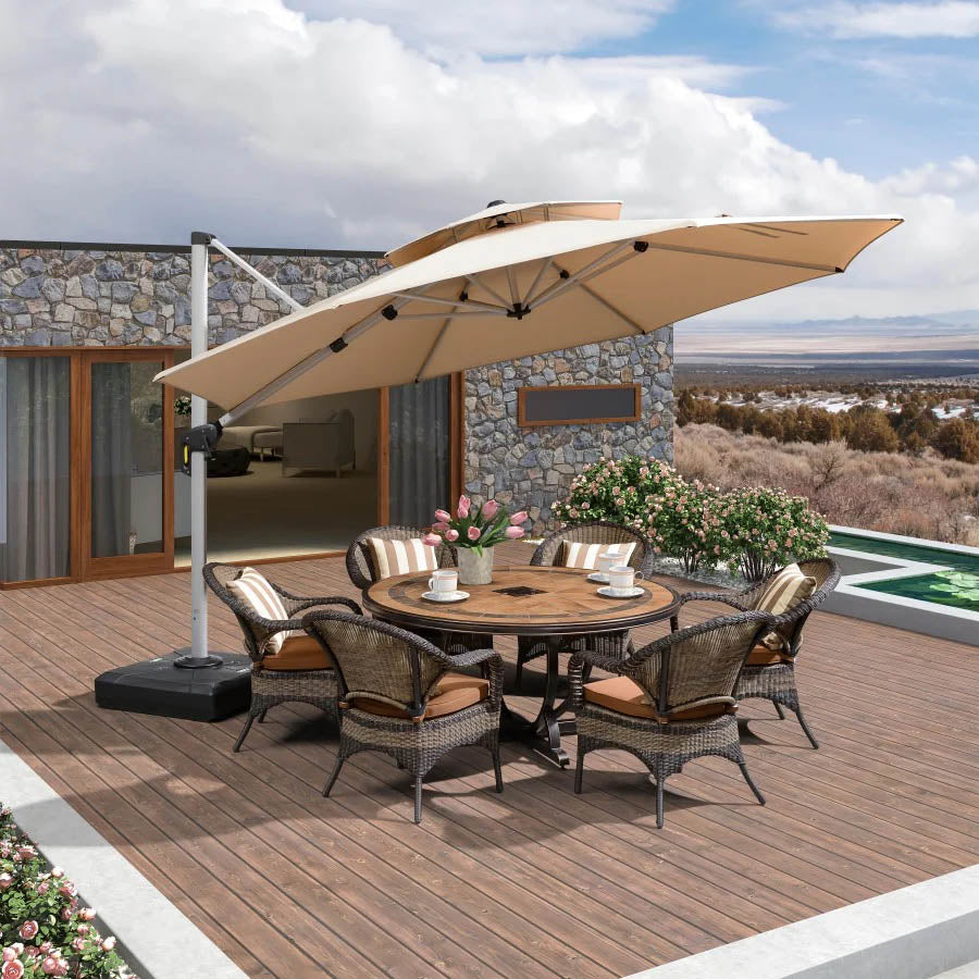 PURPLE LEAF Ombrellone Classico da Giardino Rotondo con Doppia Top e Rotazione a 360 Gradi ,con Base