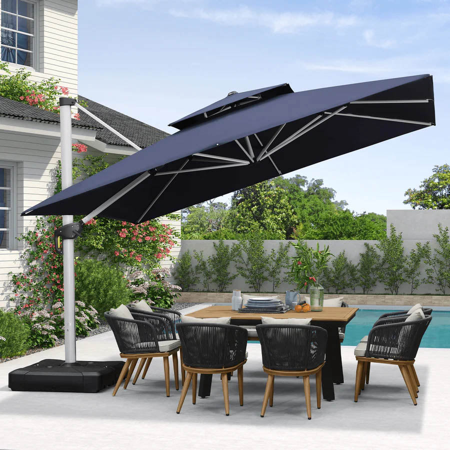 PURPLE LEAF Ombrellone Classico da Giardino Quadrato con Doppia Top e Rotazione a 360 Gradi ,con Base