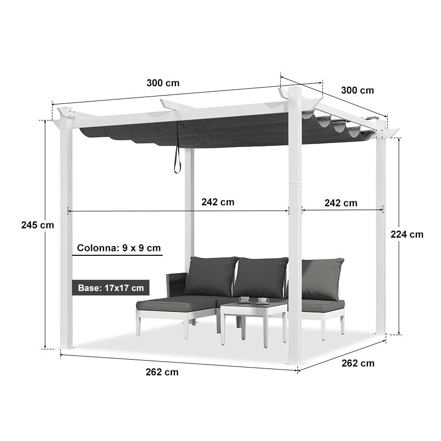 PURPLE LEAF Pergola Retrattile da Esterno con Doppio Parasole in Alluminio Resistente Bianco per Patio Terrazza Giardino Moderno
