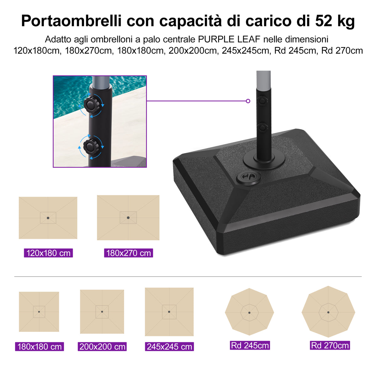 PURPLE LEAF Base per Ombrellone,per Ombrellone con Palo Centrale ZY03-MLBASE-32