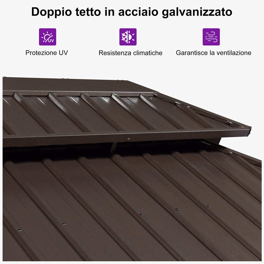 PURPLE LEAF Gazebo da Giardino In Alluminio Impermeabile e Stabile Doppio Tetto in Acciaio Galvanizzato Versione Economica - Bronzo