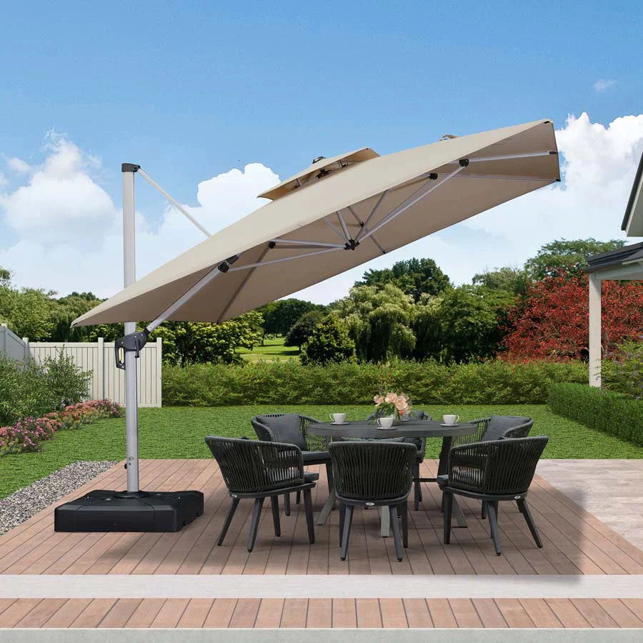 PURPLE LEAF Ombrellone Classico da Giardino Quadrato con Doppia Top e Rotazione a 360 Gradi