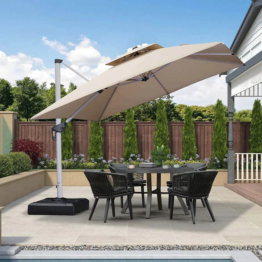 PURPLE LEAF Ombrellone Classico da Giardino Quadrato con Doppia Top e Rotazione a 360 Gradi