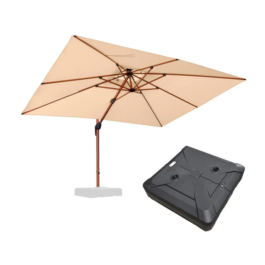 PURPLE LEAF Ombrellone in Alluminio Rettangolare Doppio Top in colore legno,Con Base