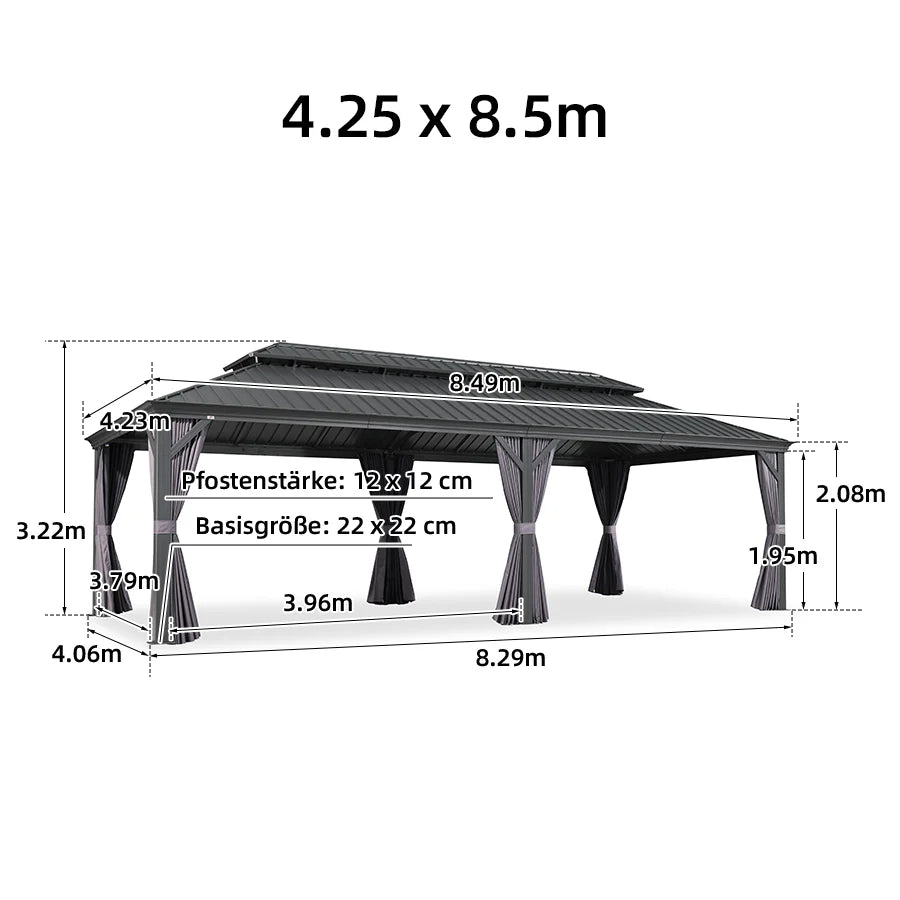 PURPLE LEAF Alluminio Gazebo Giardino con Zanzariere e Tende Tetto Doppio in Acciaio Galvanizzato, Grigio