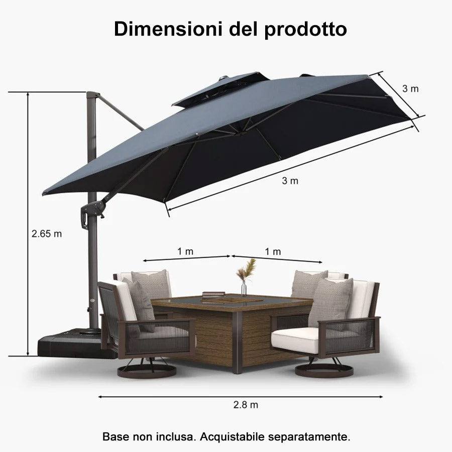 PURPLE LEAF Ombrellone da Giardino a sbalzo , Ombrellone da Esterno con palo Grigio,Rotazione a 360° e 6 livelli di Regolazione dell'altezza