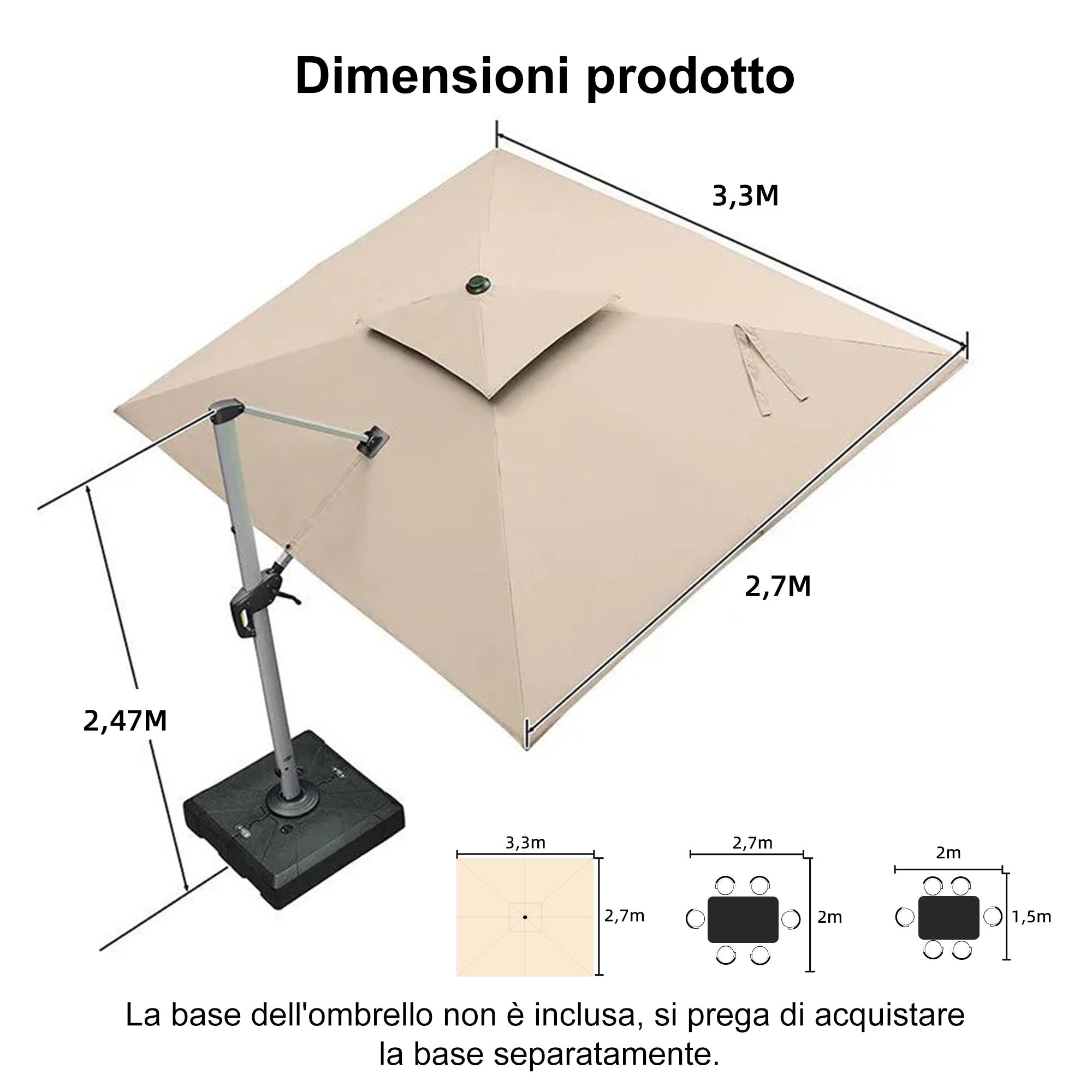 PURPLE LEAF Ombrellone Classico da Giardino Rettangolare con Doppia Top e Rotazione a 360 Gradi