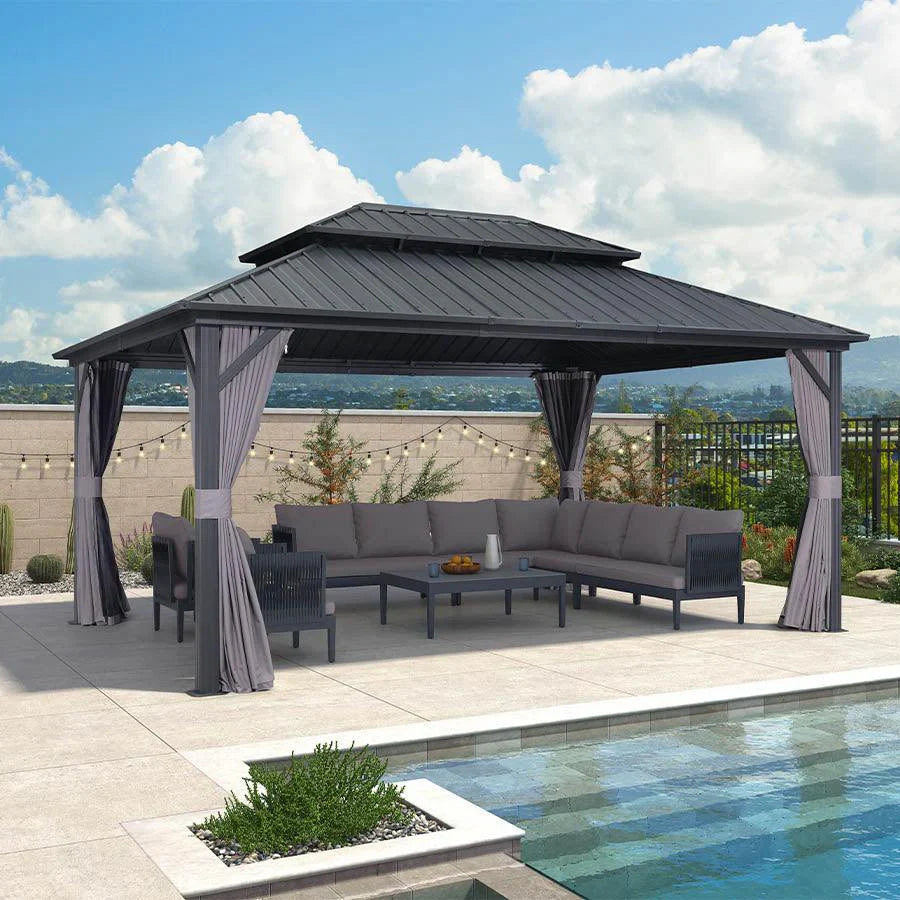 PURPLE LEAF Alluminio Gazebo Tetto Doppio in Acciaio Galvanizzato Zanzariere e Tende,Grigio con Ottimo Rapporto Qualità-Prezzo