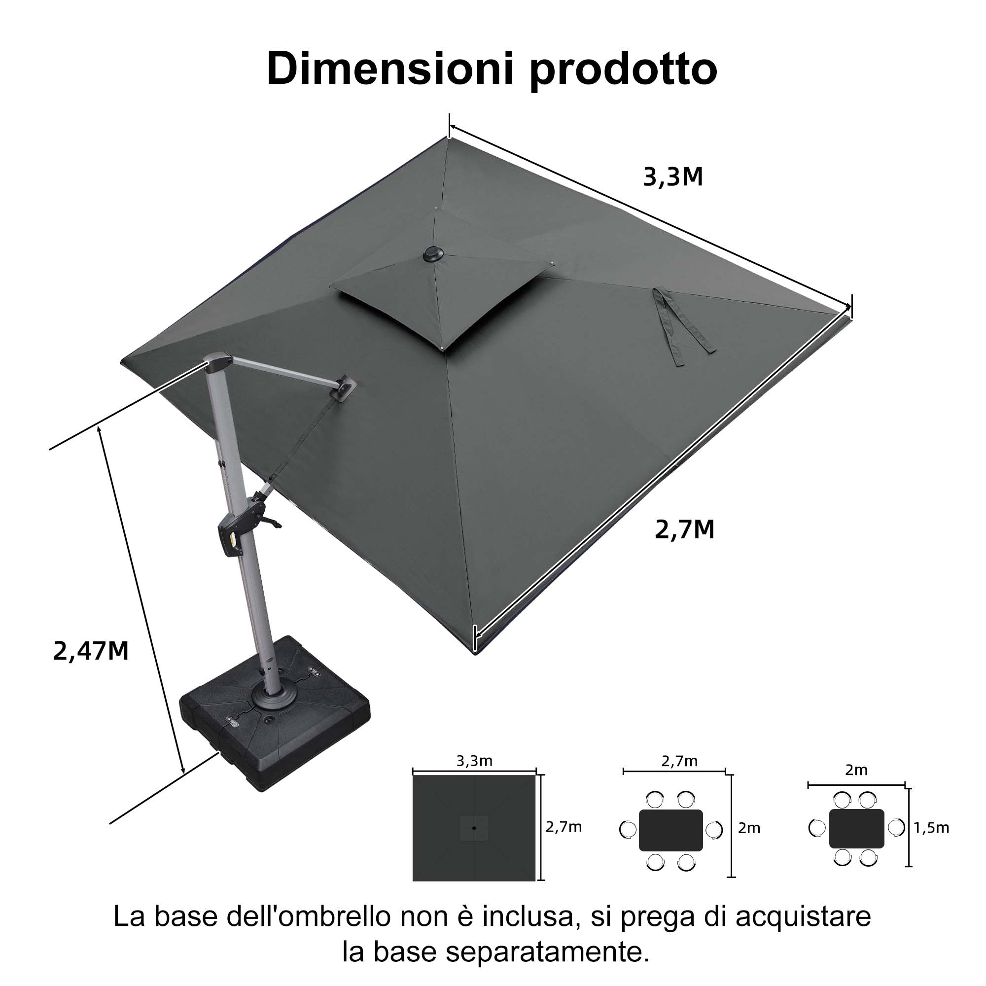 PURPLE LEAF Ombrellone Classico da Giardino Rettangolare con Doppia Top e Rotazione a 360 Gradi
