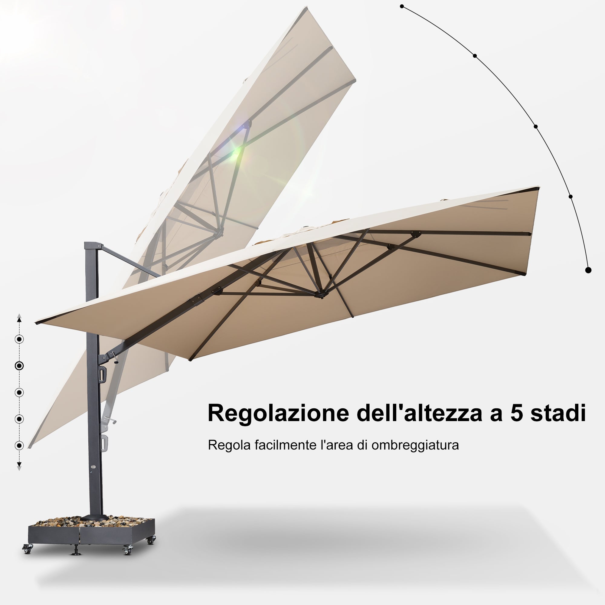 PURPLE LEAF Grande Ombrellone da Giardino in Alluminio,Rotazione a 360° e 5 livelli di Regolazione dell'altezza