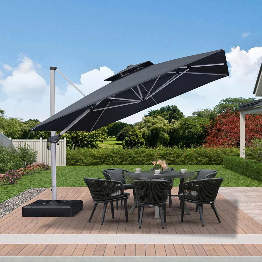 PURPLE LEAF Ombrellone Classico da Giardino Quadrato con Doppia Top e Rotazione a 360 Gradi