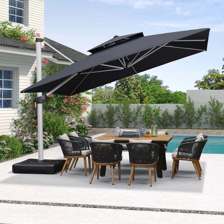 PURPLE LEAF Ombrellone Classico da Giardino Quadrato con Doppia Top e Rotazione a 360 Gradi