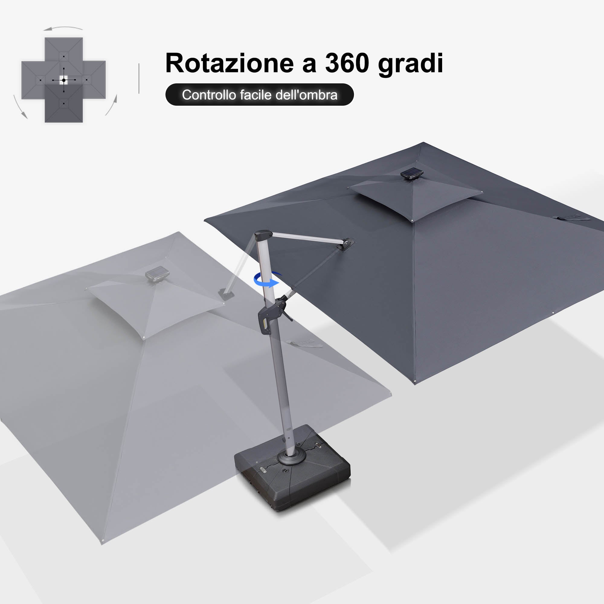 PURPLE LEAF Ombrellone da Giardino Rettangolari con Doppio Top e Luci