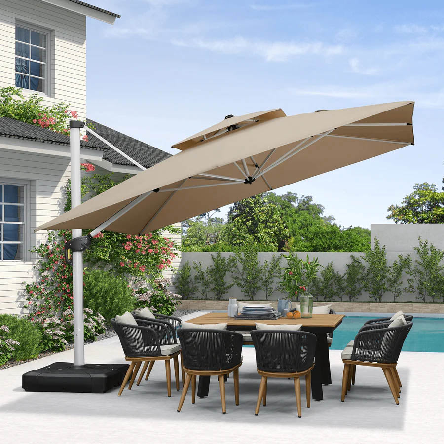 PURPLE LEAF Ombrellone Classico da Giardino Quadrato con Doppia Top e Rotazione a 360 Gradi ,con Base