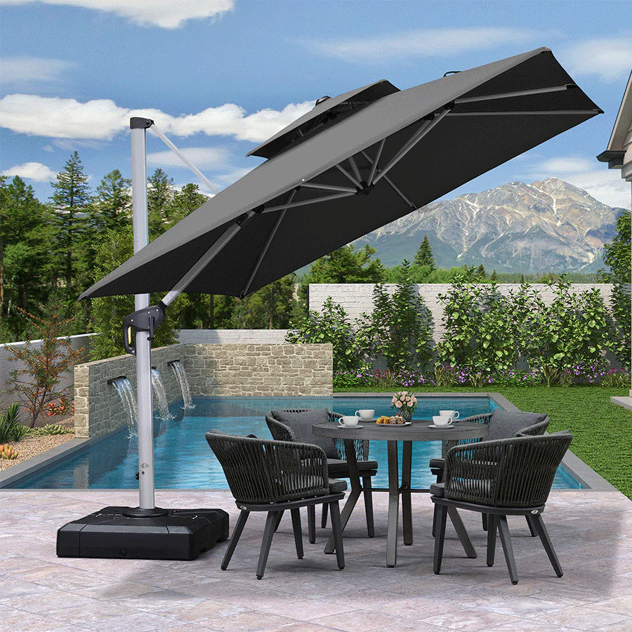 PURPLE LEAF Ombrellone Classico da Giardino Quadrato con Doppia Top e Rotazione a 360 Gradi