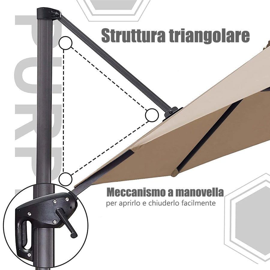 PURPLE LEAF Ombrellone da Giardino Ombrellone Quadrato Girevole con Rotazione a 360 gradi per esterno con luci