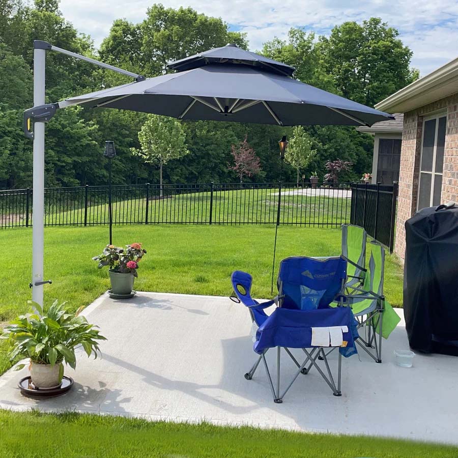 PURPLE LEAF Ombrellone Classico da Giardino Rotondo con Doppia Top e Rotazione a 360 Gradi ,con Base