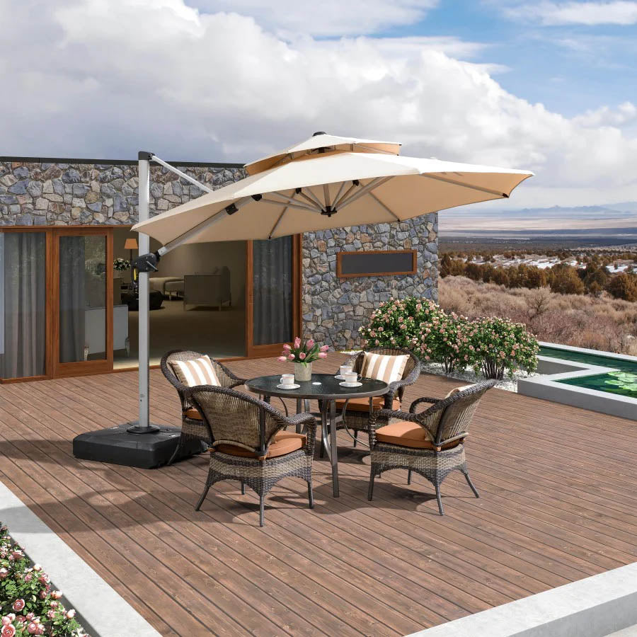 PURPLE LEAF Ombrellone Classico da Giardino Rotondo con Doppia Top e Rotazione a 360 Gradi ,con Base