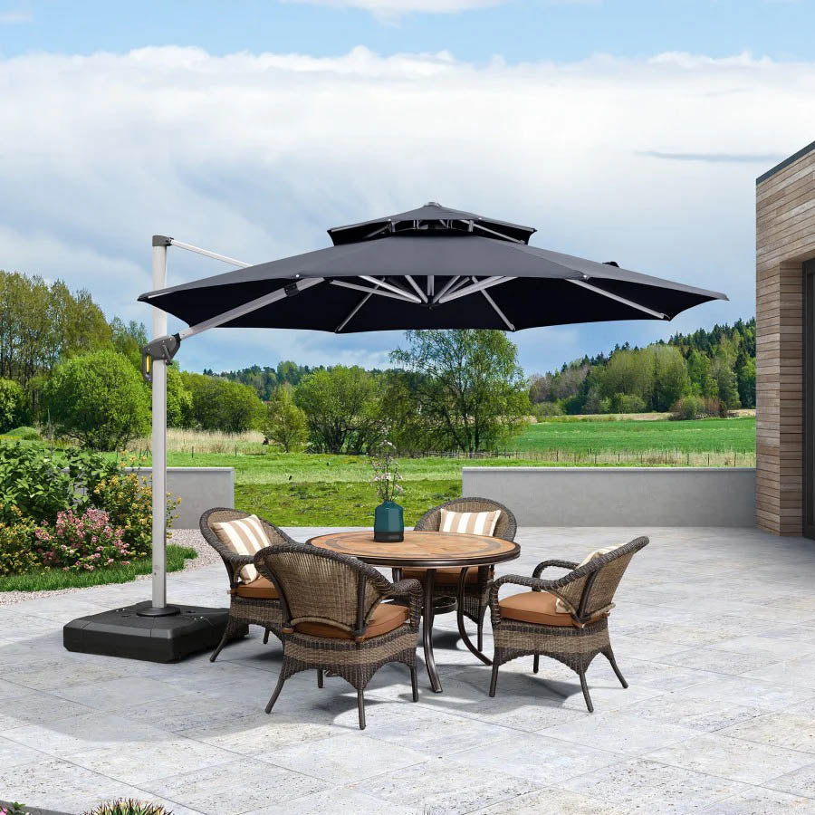 PURPLE LEAF Ombrellone Classico da Giardino Rotondo con Doppia Top e Rotazione a 360 Gradi ,con Base