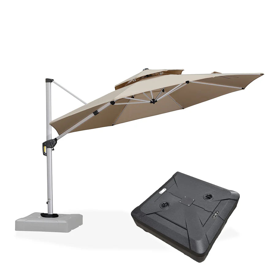 PURPLE LEAF Ombrellone Classico da Giardino Rotondo con Doppia Top e Rotazione a 360 Gradi ,con Base