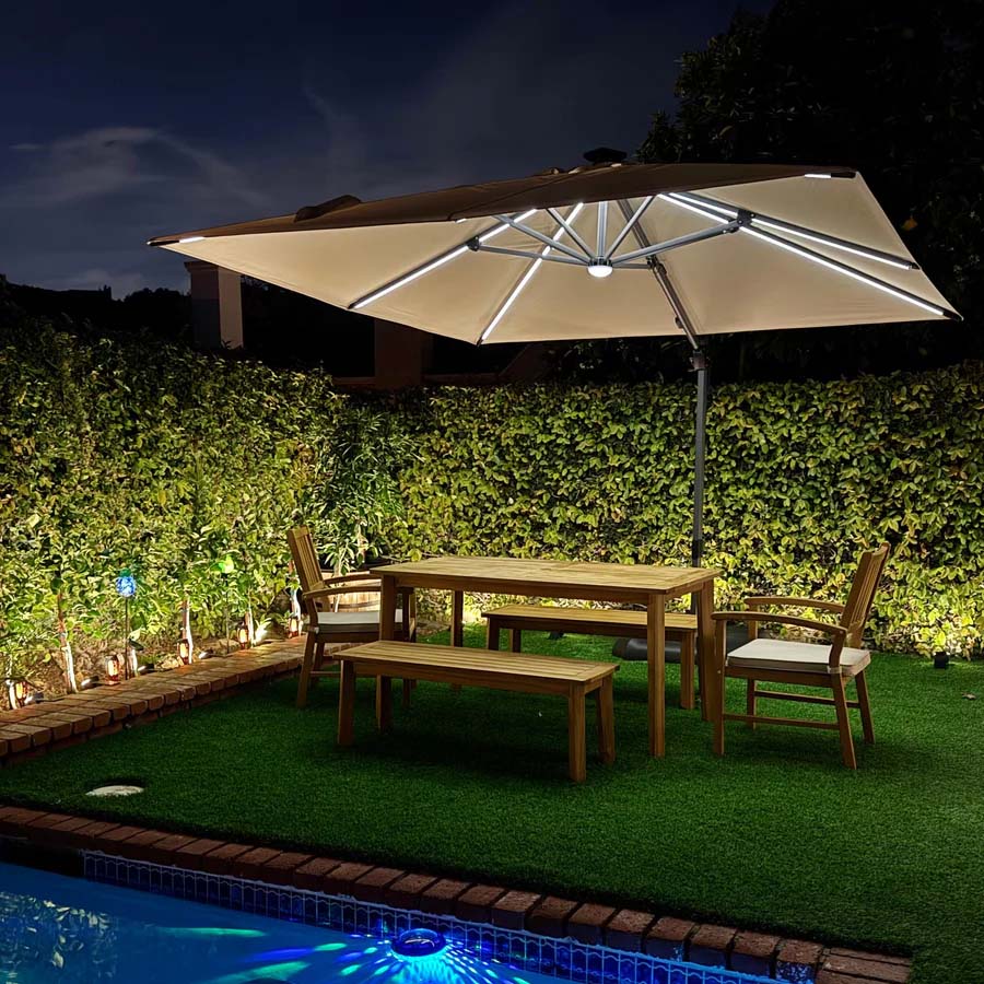 PURPLE LEAF Ombrellone da Giardino Ombrellone Quadrato Girevole con Rotazione a 360 gradi per esterno con luci