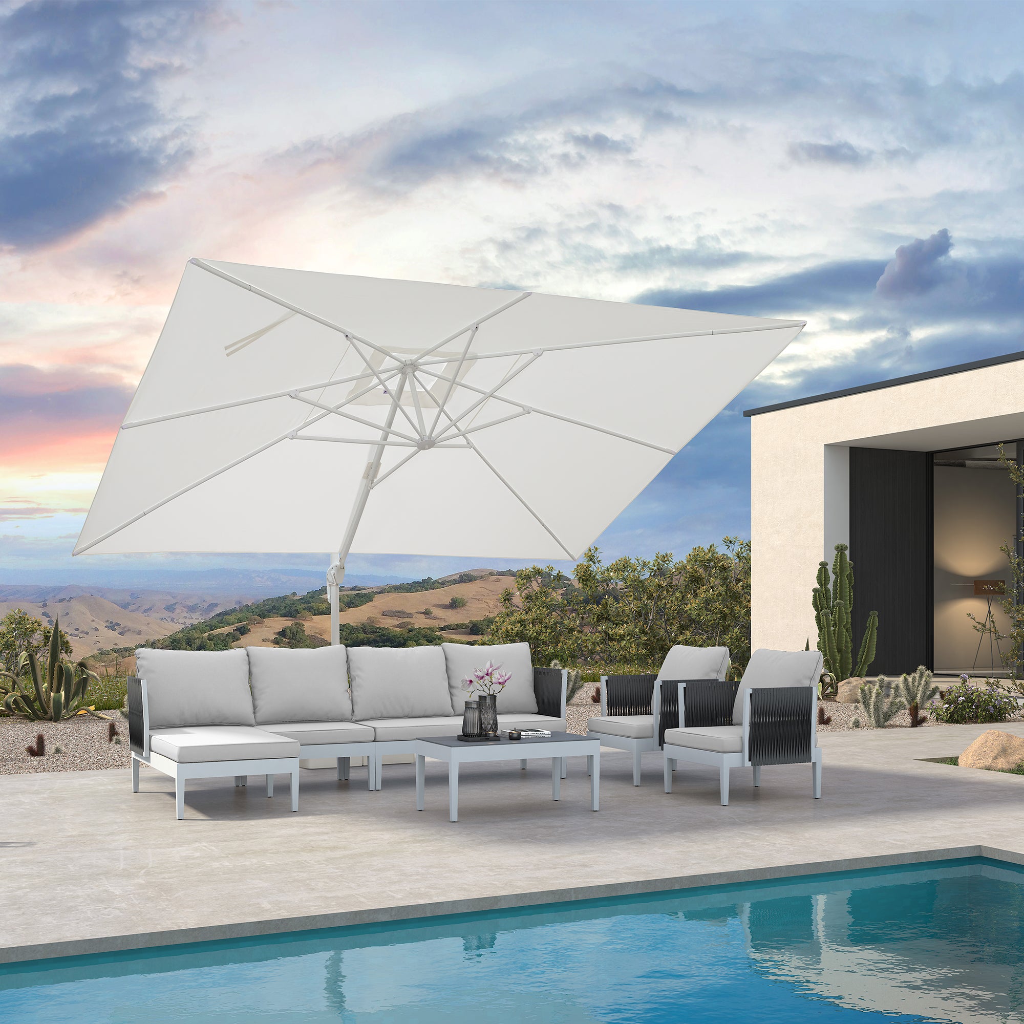 PURPLE LEAF Ombrellone da Giardino Bianco, Grande e Conveniente ,con Base