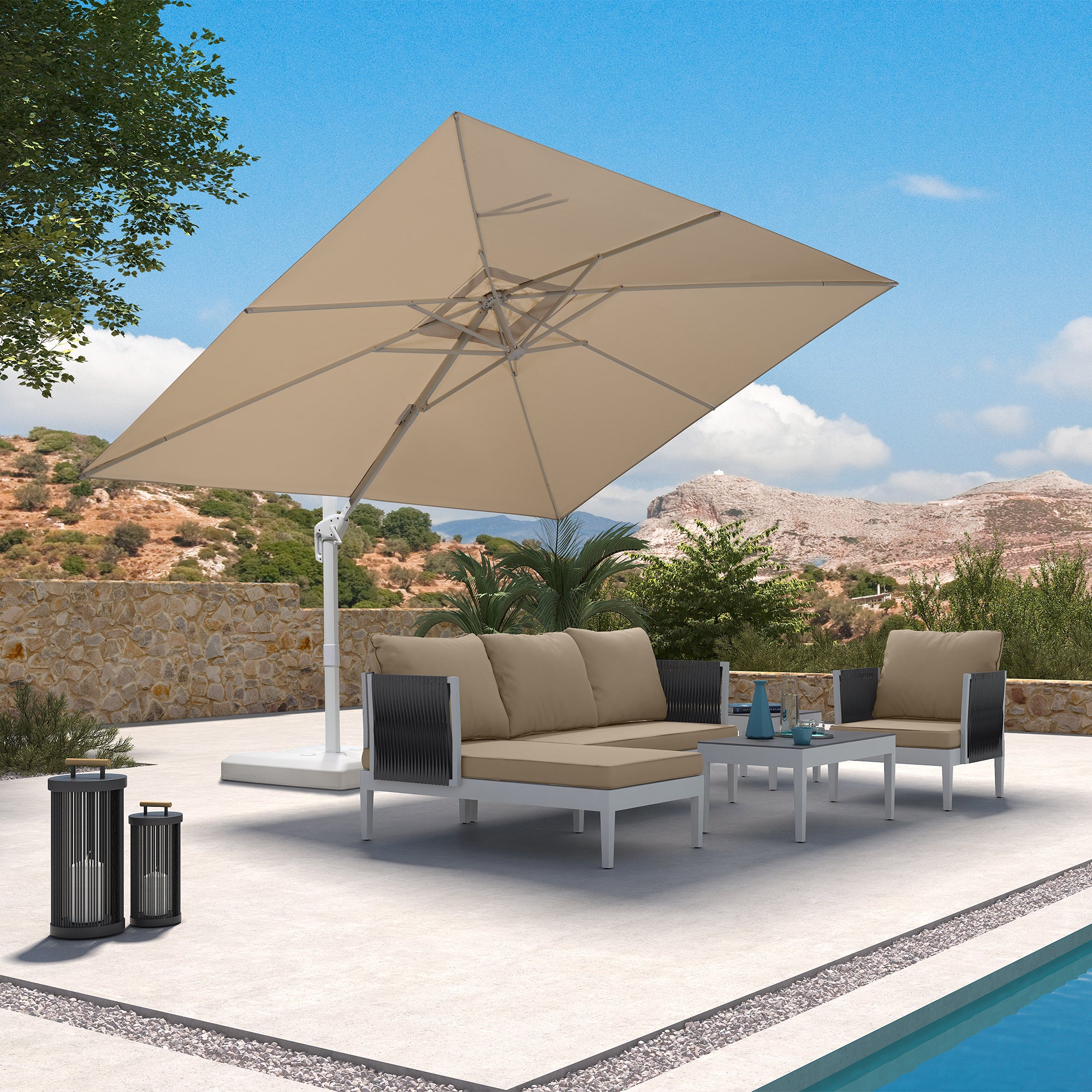 PURPLE LEAF Ombrellone da Giardino Bianco, Grande e Conveniente ,con Base