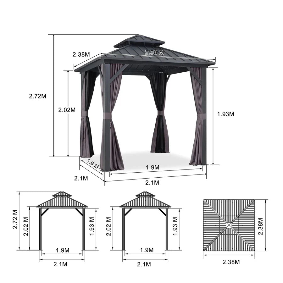 PURPLE LEAF Alluminio Gazebo Tetto Doppio in Acciaio Galvanizzato Zanzariere e Tende,Grigio con Ottimo Rapporto Qualità-Prezzo