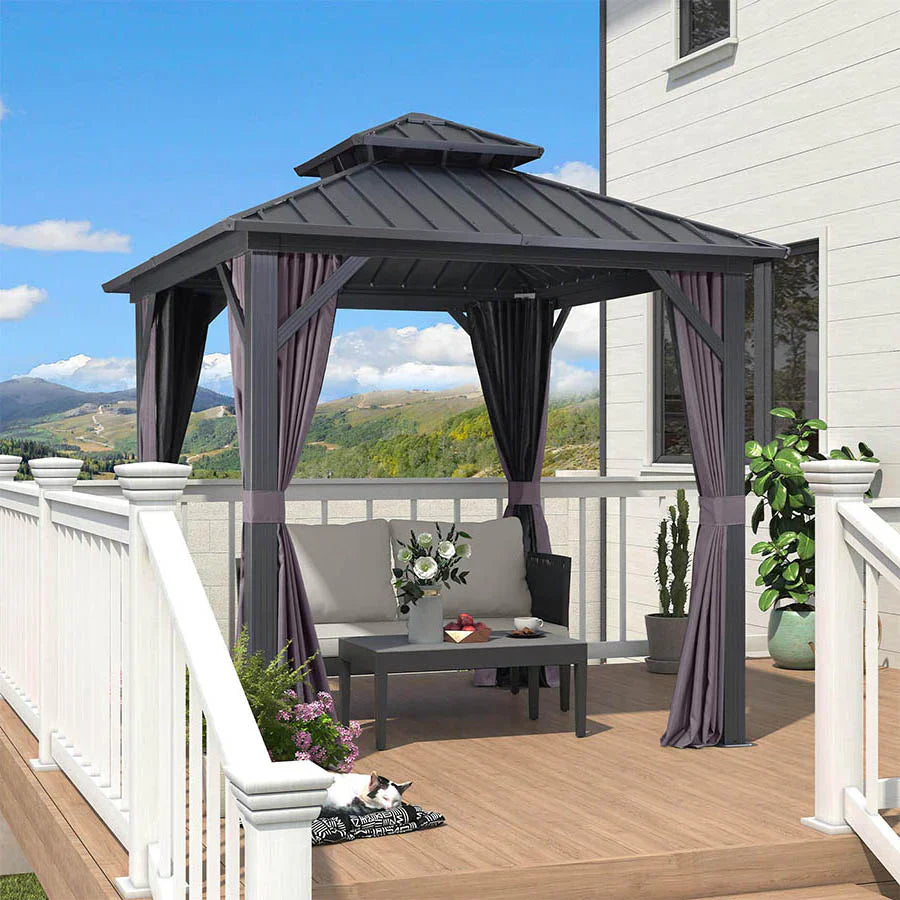 PURPLE LEAF Alluminio Gazebo Tetto Doppio in Acciaio Galvanizzato Zanzariere e Tende,Grigio con Ottimo Rapporto Qualità-Prezzo