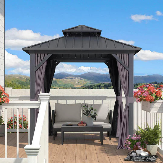 PURPLE LEAF Alluminio Gazebo Tetto Doppio in Acciaio Galvanizzato Zanzariere e Tende,Grigio con Ottimo Rapporto Qualità-Prezzo