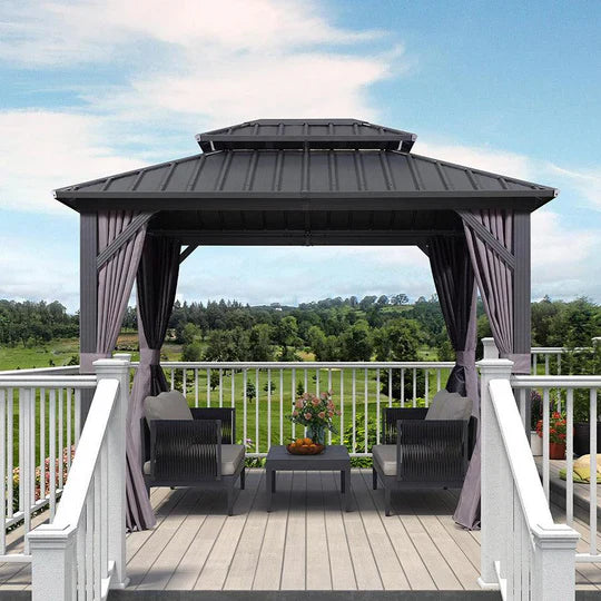 PURPLE LEAF Alluminio Gazebo Tetto Doppio in Acciaio Galvanizzato Zanzariere e Tende,Grigio con Ottimo Rapporto Qualità-Prezzo