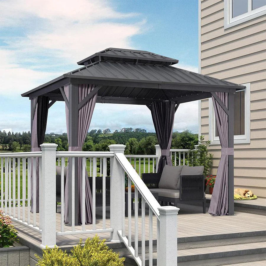 PURPLE LEAF Alluminio Gazebo Tetto Doppio in Acciaio Galvanizzato Zanzariere e Tende,Grigio con Ottimo Rapporto Qualità-Prezzo