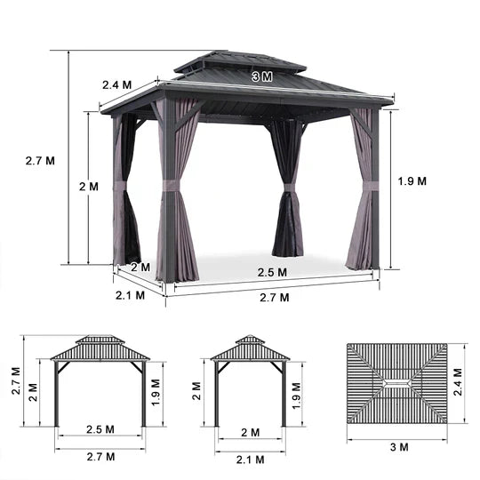 PURPLE LEAF Alluminio Gazebo Tetto Doppio in Acciaio Galvanizzato Zanzariere e Tende,Grigio con Ottimo Rapporto Qualità-Prezzo