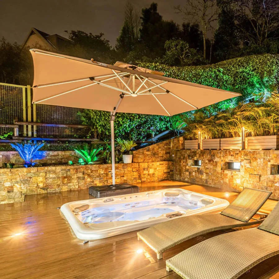 PURPLE LEAF Ombrellone da Giardino Rettangolari con Doppio Top e Luci