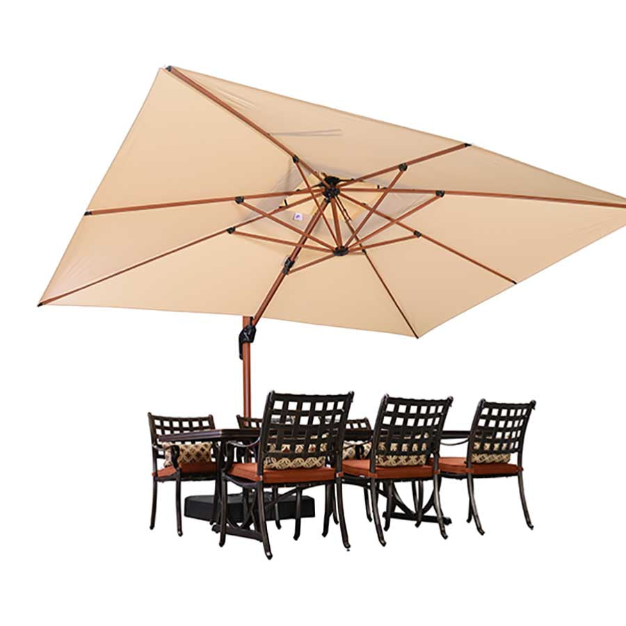 PURPLE LEAF Ombrellone in Alluminio Rettangolare Doppio Top in colore legno,Con Base