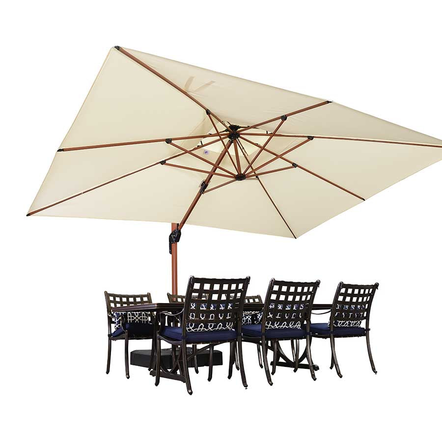 PURPLE LEAF Ombrellone in Alluminio Rettangolare Doppio Top in colore legno,Con Base