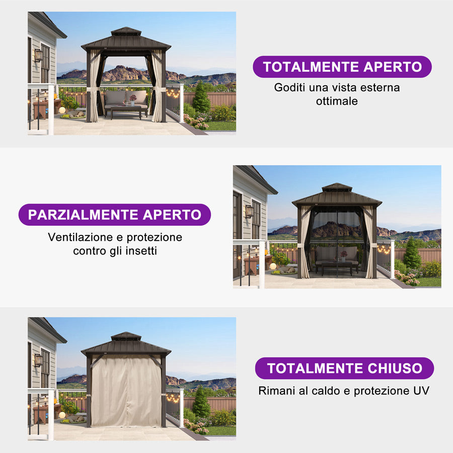 PURPLE LEAF Gazebo da Giardino In Alluminio Impermeabile e Stabile Doppio Tetto in Acciaio Galvanizzato Versione Economica - Bronzo