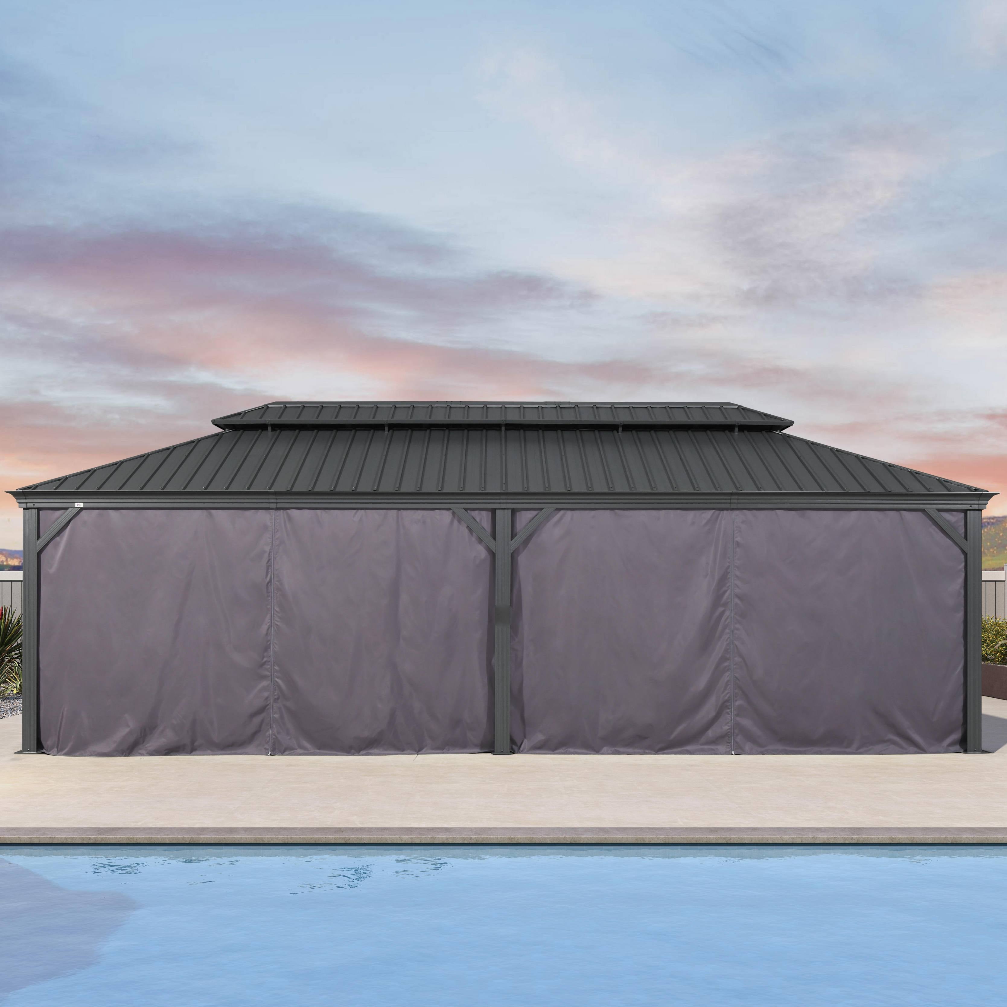 PURPLE LEAF Alluminio Gazebo Giardino con Zanzariere e Tende Tetto Doppio in Acciaio Galvanizzato, Grigio