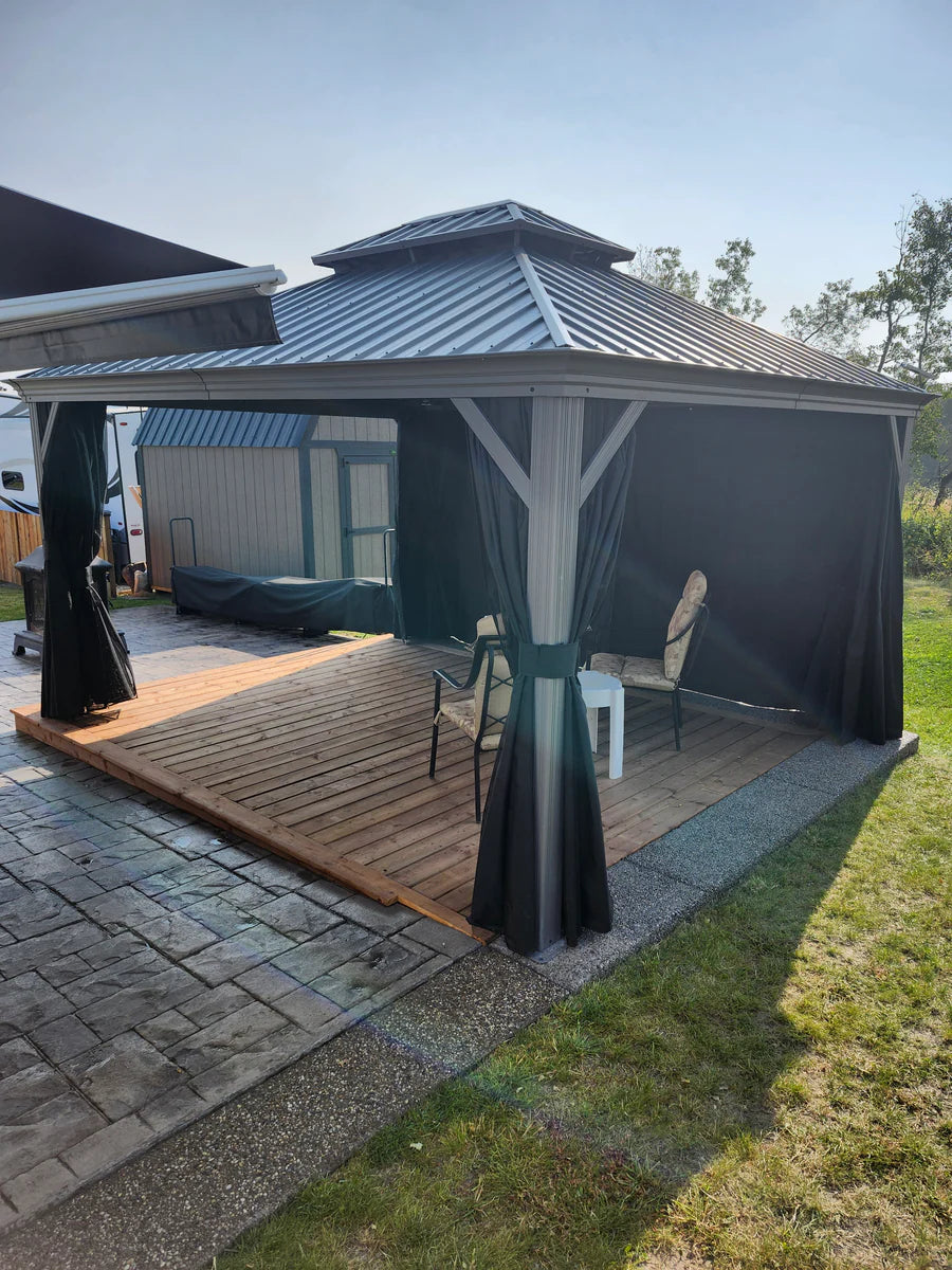 PURPLE LEAF Gazebo in Alluminio,Tetto Rigido in Acciaio Zincato, Tende Incluse, Grigio Chiaro
